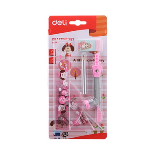 Deli Student Ruler Compass Set Pink
