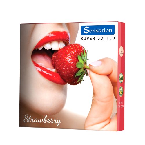 Sensation Strawberry Dotted Condoms 3 pcs