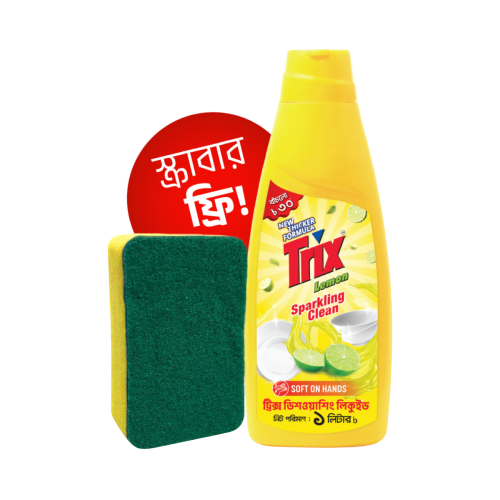 Trix Dishwashing Liquid Lemon (Free Scrubber) 1 ltr