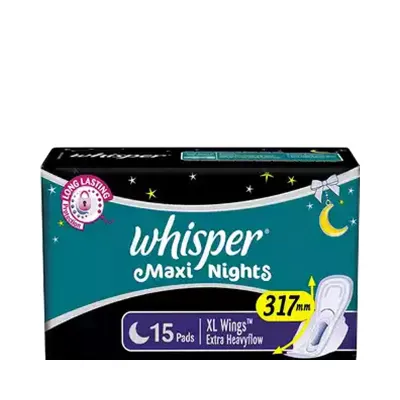 Whisper Maxi Nights Wings Sanitary Napkins XL 15 pads